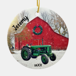 Old Green Tractor Christmas   Ceramic Tree Decoration