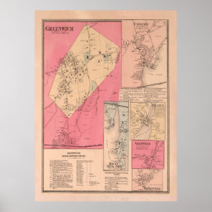 Old Greenwich CT Map (1867) Vintage Connecticut  Poster
