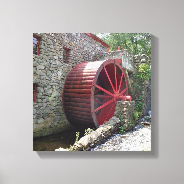 Old Grist Mill - Red Water Wheel, Sudbury, MA Canv Canvas Print (Front)