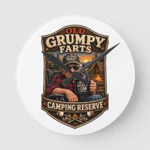 Old Grumpy Farts Camping Reserve Round Clock
