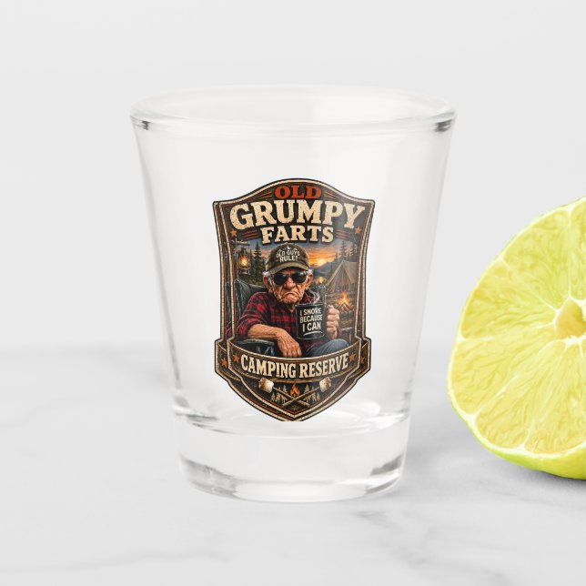 Old Grumpy Farts Camping Reserve Shot Glass (Front)