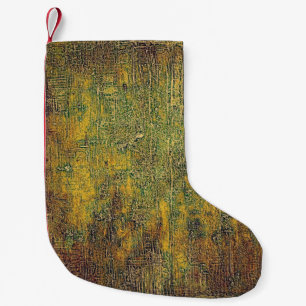Old grunge background or aged shabby texture with small christmas stocking
