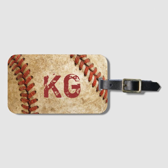 Old Grunge Baseball Personalised Monogram Initials Luggage Tag (Front Horizontal)