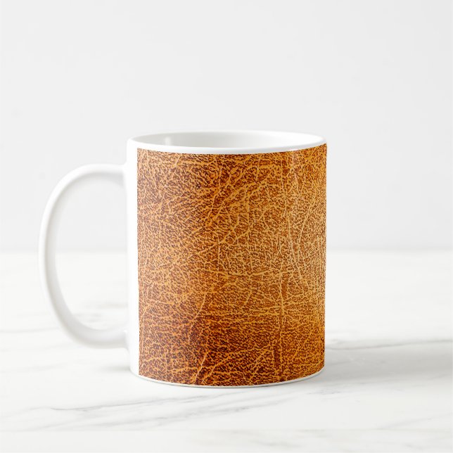 Old grunge brown leather texture coffee mug (Left)