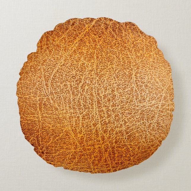 Old grunge brown leather texture round cushion (Front)