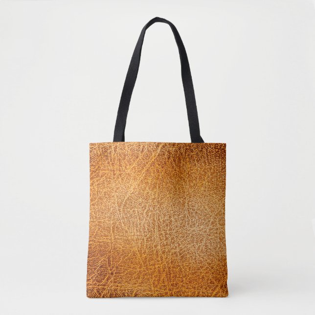 Old grunge brown leather texture tote bag (Front)