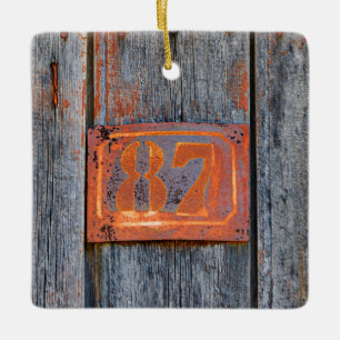 Old Grunge Rusty Metal House Number No. 87 Photo , Ceramic Ornament