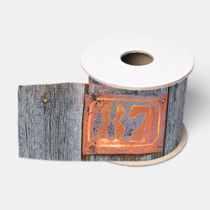 Old Grunge Rusty Metal House Number No. 87 Photo Grosgrain Ribbon