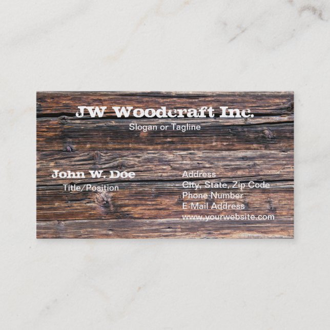 Old Grunge Wood Texture Carpenter Woodwork Business Card (Front)
