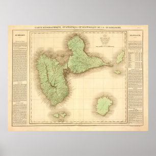 Old Guadeloupe Island Map (1825) Vintage Gwadloup  Poster