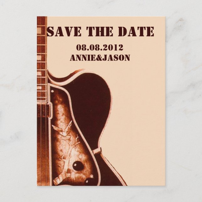 old Guitar Western Country Wedding save the date Announcement Postcard (Front)