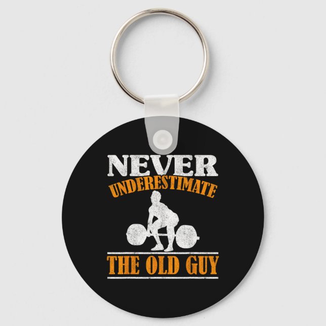 Old Guy Bodybuilding Grandpa Gym Grandfather Weigh Key Ring (Front)