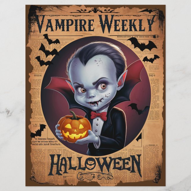 Old Halloween Newspaper Vampire  Scrapbook Paper  (Front)
