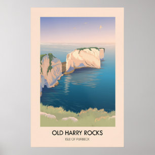 Old Harry Rocks Dorset Seaside Travel Poster