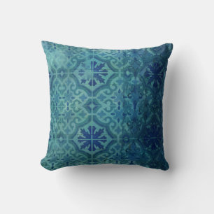 Old Havana Vintage Aqua Ocean Blue Beach Pattern Cushion