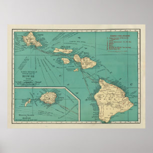 Old Hawaii Map (1924) Vintage Hawaiian Islands Poster