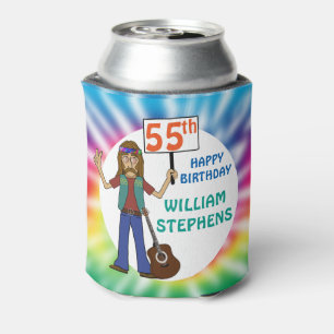 Old Hippie Hippy Tie Dye 55th Birthday Party Can Cooler