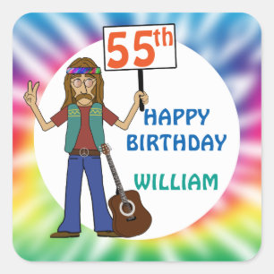 Old Hippie Hippy Tie Dye 55th Birthday Party Square Sticker