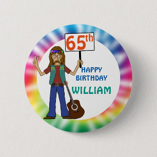 Old Hippie Hippy Tie Dye 65th Birthday Party 6 Cm Round Badge