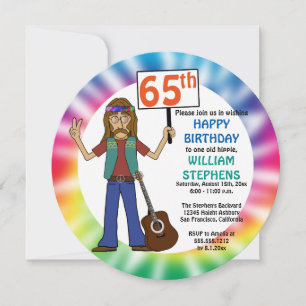 Old Hippie Hippy Tie Dye 65th Birthday Party Invitation