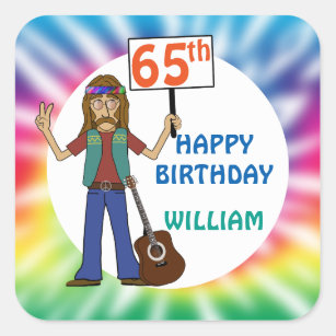 Old Hippie Hippy Tie Dye 65th Birthday Party Square Sticker