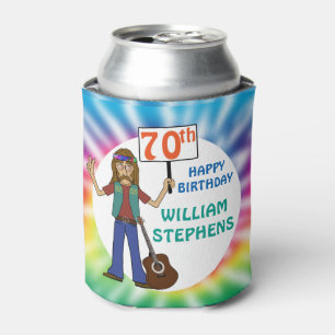 Old Hippie Hippy Tie Dye 70th Birthday Party Can Cooler