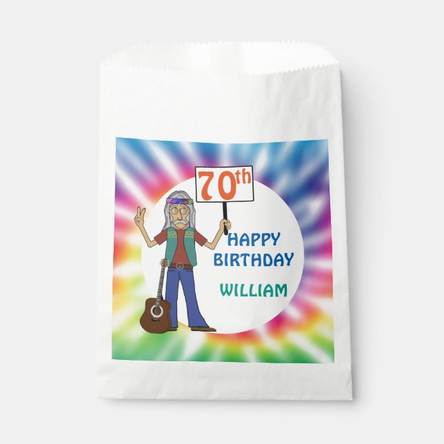 Old Hippie Hippy Tie Dye 70th Birthday Party  Favo Favour Bags (Front)