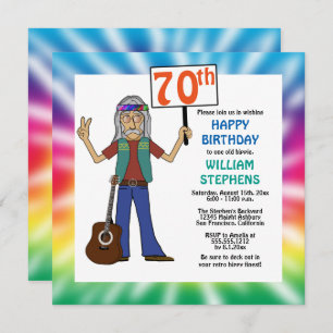 Old Hippie Hippy Tie Dye 70th Birthday Party Invit Invitation