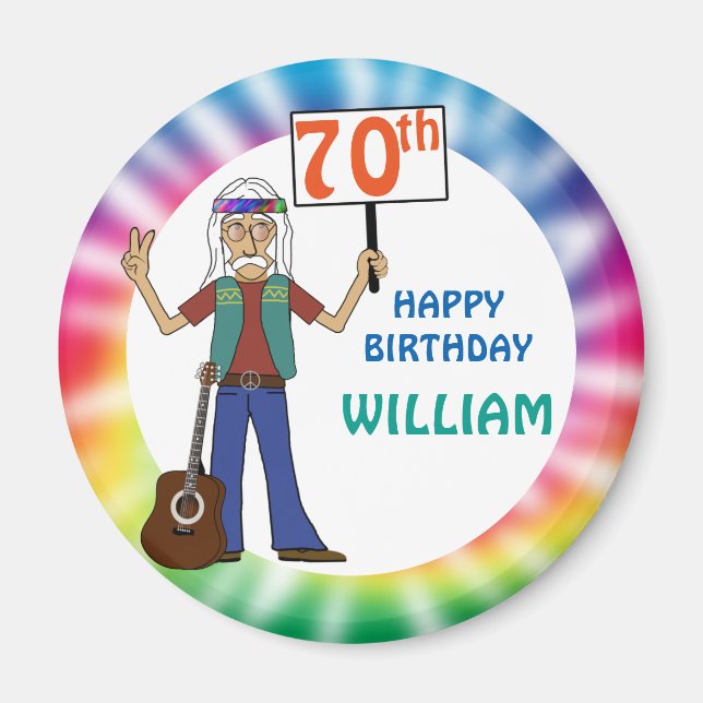 Old Hippie Hippy Tie Dye 70th Birthday Party Magnet (Front)