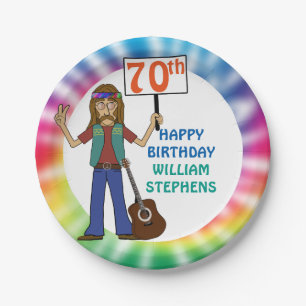 Old Hippie Hippy Tie Dye 70th Birthday Party Paper Plate