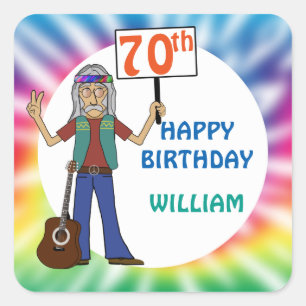 Old Hippie Hippy Tie Dye 70th Birthday Party Square Sticker