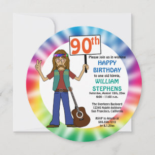 Old Hippie Hippy Tie Dye 90th Birthday Party Invitation