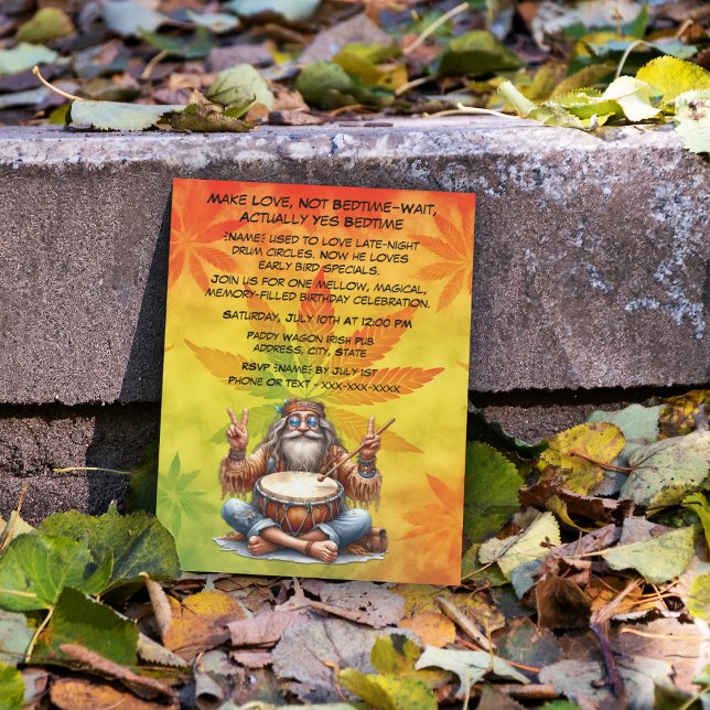 Old Hippie Man Birthday Party Invitation (Creator Uploaded)