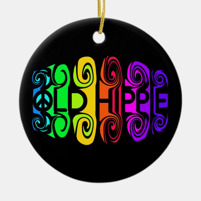 OLD HIPPIE ornament, customize Ceramic Tree Decoration (Front)