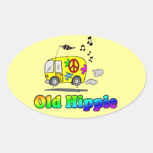Old Hippie Oval Sticker (Front)