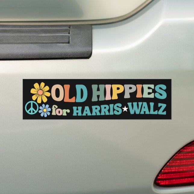 Old Hippies for Harris Walz 2024 Bumper Sticker (On Car)