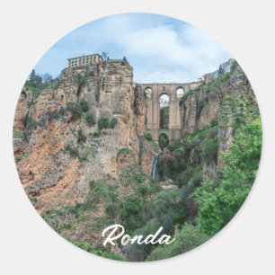Old historic bridge in Ronda, Spain Classic Round Sticker