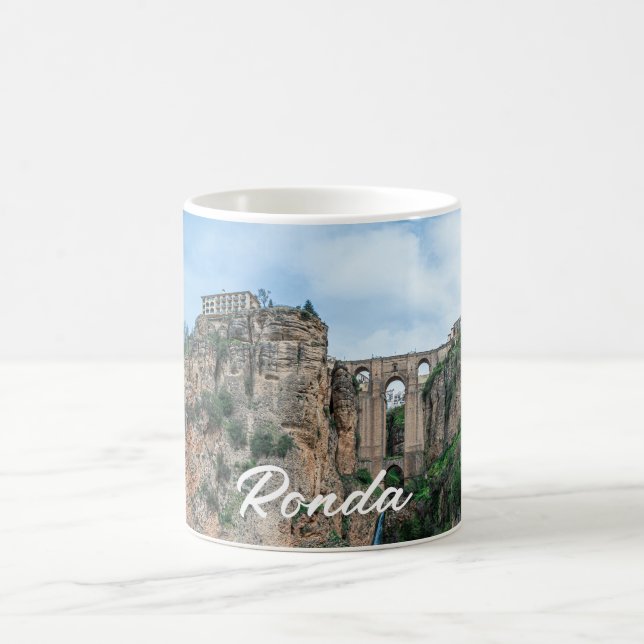 Old historic bridge in Ronda, Spain Coffee Mug (Center)