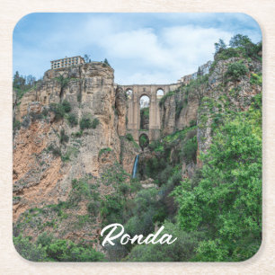 Old historic bridge in Ronda, Spain Square Paper Coaster