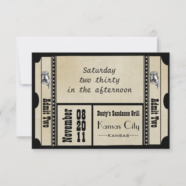 Old Hollywood Broadway Ticket Wedding RSVP (Front)