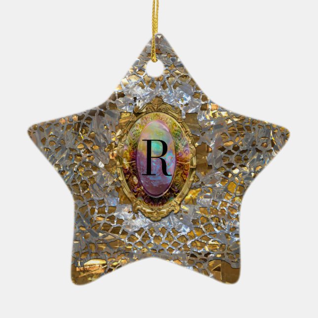 Old Hollywood Chic Elegant Monogram Ceramic Tree Decoration (Front)