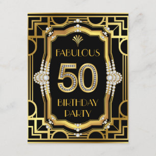 Old Hollywood Glam Art Deco 50th Birthday Party Invitation