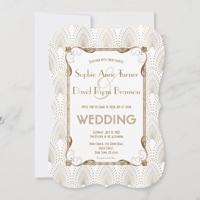 Old Hollywood Great Gatsby White Wedding Invite (Front)