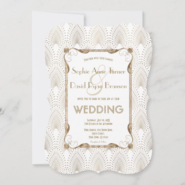 Old Hollywood Great Gatsby White Wedding Invite (Front)
