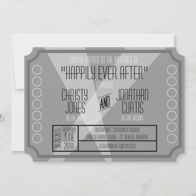Old Hollywood Ticket Style Invitation (Front)