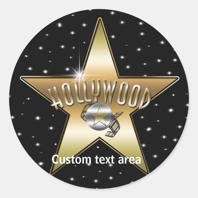 Old Hollywood Typography Gold Star Party Sticker (Front)