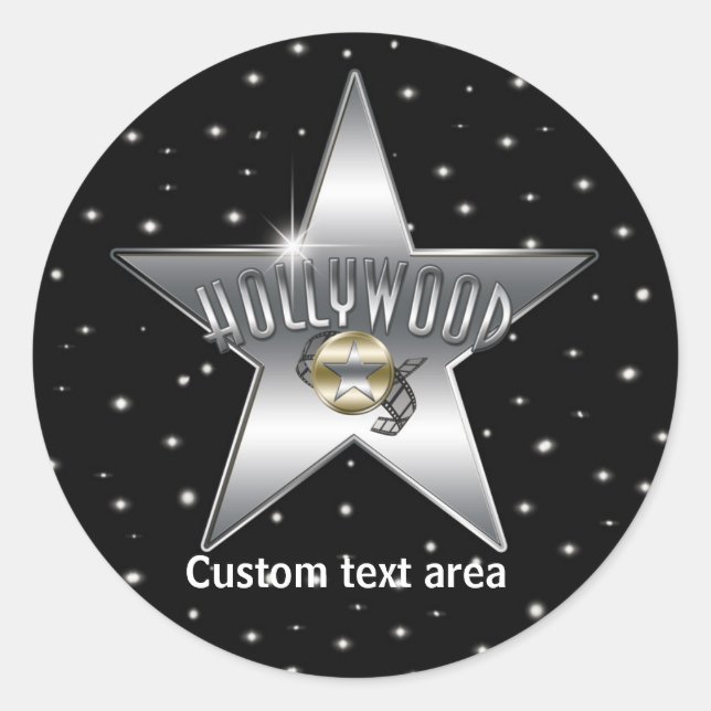 Old Hollywood Typography Silver Star Party Sticker (Front)