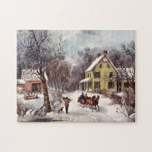Old Home Winter Scene Jigsaw Puzzle