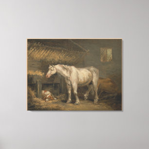 Old Horses with a Dog in a Stable by George Morlan Canvas Print