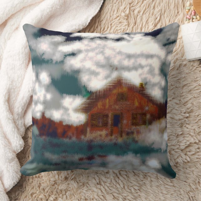Old house under showy clouds with scratched effect cushion (Blanket)